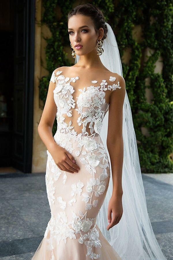 Bridal gown with floral lace detailing